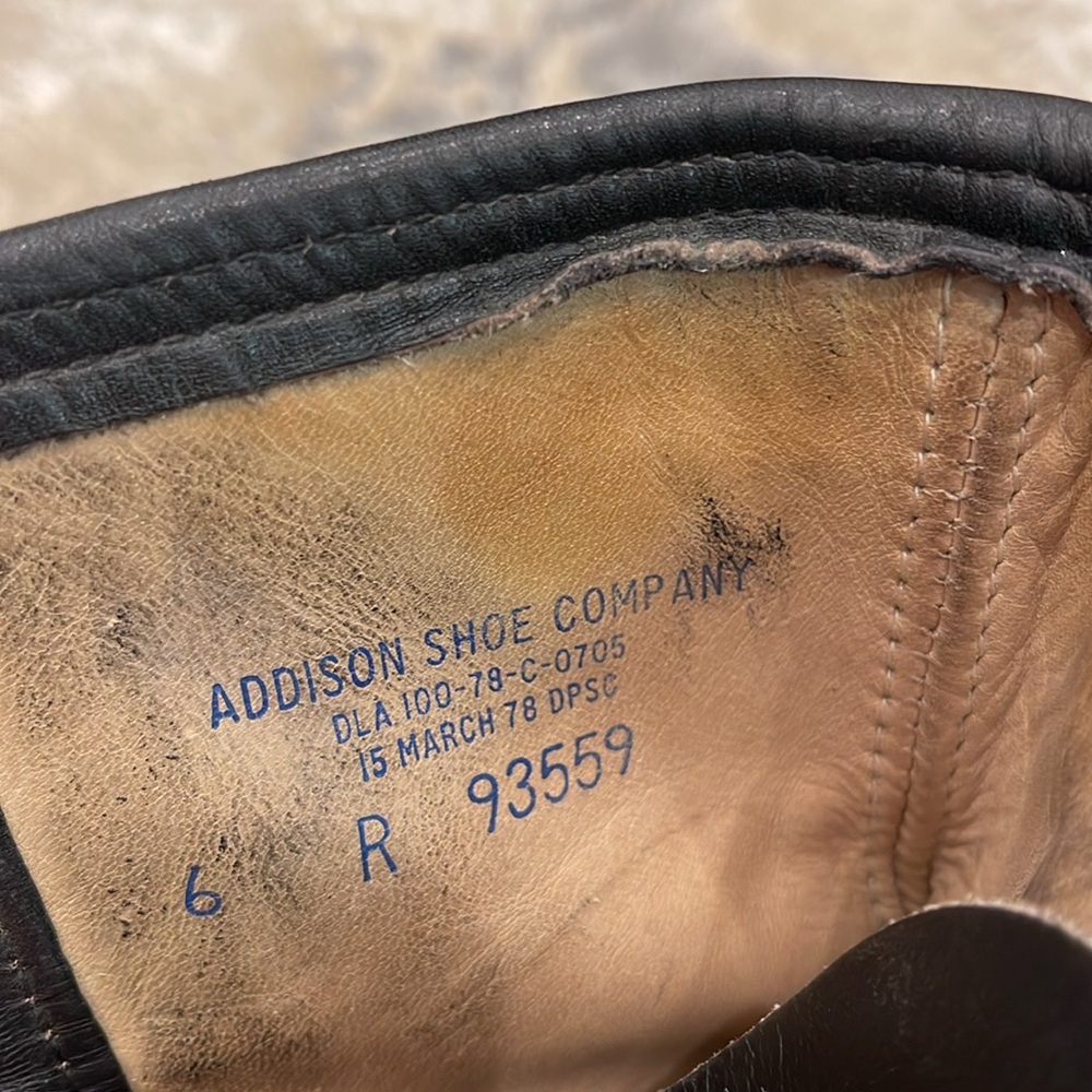 Vintage ADDISON SHOE COMPANY Black Leather Combat Boots Steel Toe Size 6 R - Picture 11 of 12